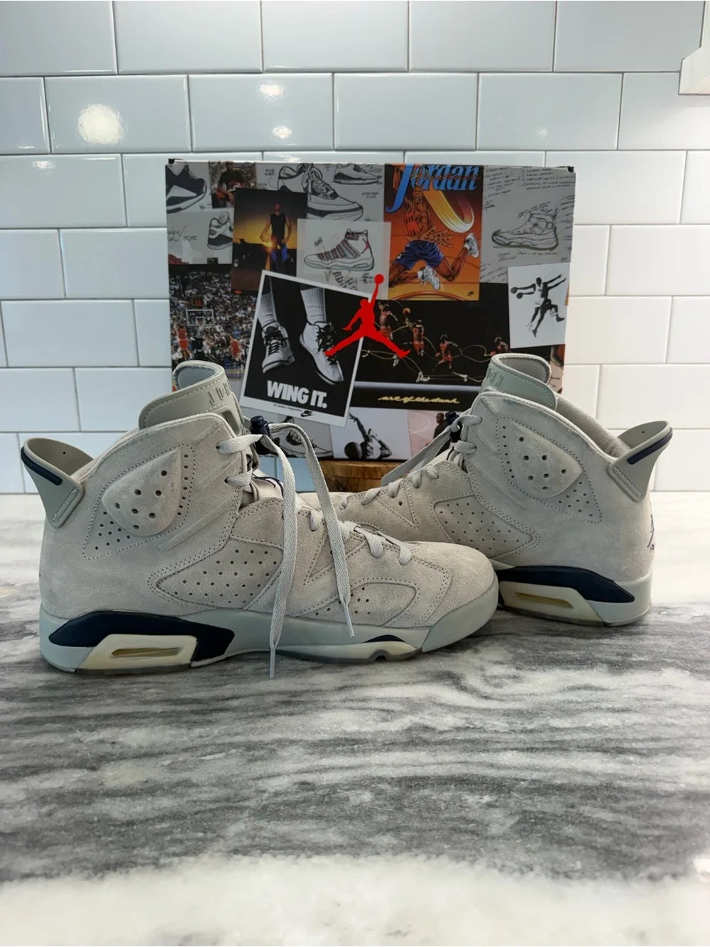 Air Jordan 6 Men's Suede High-Top Sneakers in Light Grey